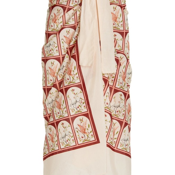 Agua by Agua Bendita Asymmetrical Cream and Red Skirt - Picture 2 of 2